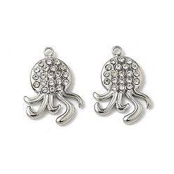 Нержавеющая Сталь Цвет 304 из нержавеющей стали горный хрусталь подвески, медуза, цвет нержавеющей стали, 14.5x10.5x2 мм, отверстие : 1.2 мм