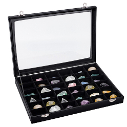Noir Vitrines à bijoux en MDF recouvertes de cuir PU avec fenêtre visible, pour boucles d'oreilles, bagues, bracelets, colliers, rectangle, noir, 35.5x24x4.7 cm