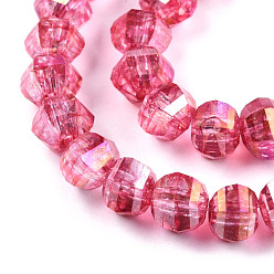 Cerise Transparent Electroplate Glass Beads Strands, AB Color Plated, Faceted, Round, Cerise, 8x7mm, Hole: 2mm, about 60pcs/strand, 14.96 inch(38cm)