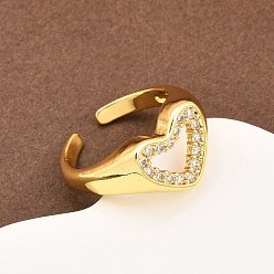 Настоящее золото 18K Манжеты из латуни с микро паве кубический цирконий для женщин, сердце, долговечный, стойки покрытие, реальный 18 k позолоченный, 12 мм, регулируемый