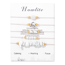 Говлит 5Наборы браслетов из натурального говлита с круглыми и фишками из плетеных бусин для женщин, внутренний диаметр: 2-3/8 дюйм (6 см)