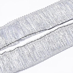 Silbern Silberfarbig Fransenbesatz aus Polyester, Kostüm-Zubehör, Silbern Silberfarbig, 40x1 mm, ca. 20 m / Packung