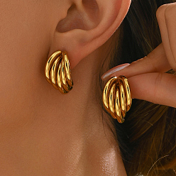 Золотой Многослойные серьги-гвоздики в форме буквы С из нержавеющей стали, золотые, 25x15 мм