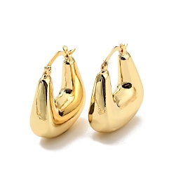 Настоящее золото 18K Массивные трапециевидные серьги-кольца из латуни с реечным покрытием для женщин, без кадмия и без свинца, реальный 18 k позолоченный, 27.5x24.5x8.8 мм, штифты : 0.9x1.8 мм