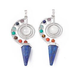 Lapislázuli 7 colgantes grandes chakra lapislázuli natural, encantos de cono facetado, con fornituras de latón de tono platino, 69x30x13 mm, agujero: 5 mm
