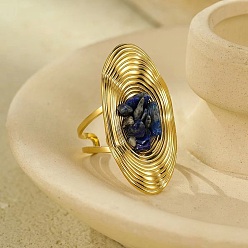 Ляпис-Лазурь Бусины из натурального лазурита с 304 манжетными кольцами из нержавеющей стали, овальные, реальный 18 k позолоченный, внутренний диаметр: 19 мм, овальный : 36x17.5 mm