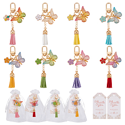 (52) Непрозрачная лаванда 16 шт. подвесные украшения в виде бабочек с кисточками из акрила и искусственной замши, с карабинами из сплава, подарочными пакетами из органзы и бумажной карточкой, золотые, разноцветные, 94 мм