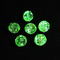 Лайм Светящиеся стеклянные бусины ручной работы с эмалью золотого песка, круглый с молнией, светится в темноте, желто-зеленые, 12 мм, отверстие : 1.4 мм