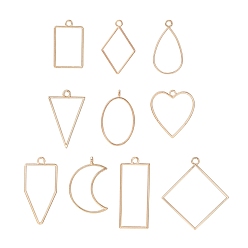 Light Gold 10подвески из легкого сплава с открытой спиной, принадлежности для наполнения, для эпоксидной смолы, изготовление ювелирных изделий из смолы, разнообразные, золотой свет, 34~48x19~44 мм