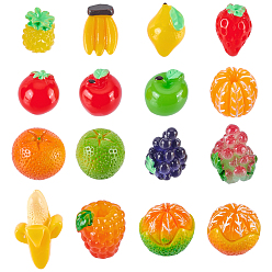 Gemischte Farbe 32pcs 16 Harzperlen im Stil, Imitation Lebensmittel, kein Loch, Mischformen, Gemischte Farbe, 2 Stück / Stil