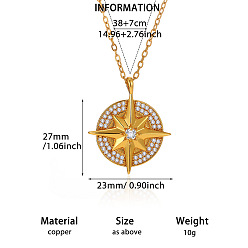 Estrella Colgante bohemio de latón con circonitas cúbicas transparentes 304 Collares de cadena de acero inoxidable, dorado, estrella, 14.96 pulgada (38 cm), colgante: 27x23 mm