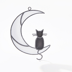 Gray 1Pc Alloy Enamel Pendant Decorations, Moon & Cat, Gray, 150x105x2mm, Hole: 5.5mm