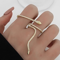 Золотой Кольца-манжеты из змеиной латуни с микропаве из кубического циркония, открытые кольца для женщин, золотые, внутренний диаметр: 41 мм