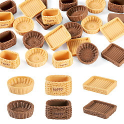 Couleur Mélangete 24 pièces 6 styles panier en rotin décorations de présentation en résine opaque, accessoires de décoration micro paysage, faire semblant de décorations d'accessoires, couleur mixte, 30~37x21.5~34.5x7~17mm, 4 pcs / style