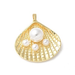 Настоящее золото 18K Латунные подвески, формы раковины, с абс пластмассовыми шариками, без свинца и без кадмия, долговечный, реальный 18 k позолоченный, 35x30.5x10.5 мм, отверстие : 5 мм