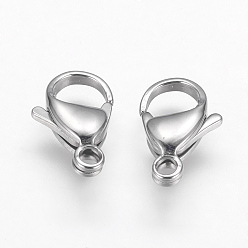 Stainless Steel Color 304 Stainless Steel Lobster Claw Clasps, Stainless Steel Color, 15x9x4mm, Hole: 2mm