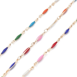 Золотой Латунные прямоугольные звенья ручной работы, с разноцветной эмалью,, пайки, с катушкой, золотые, 14x2x1.5 мм, около 16.40 футов (5 м) / рулон