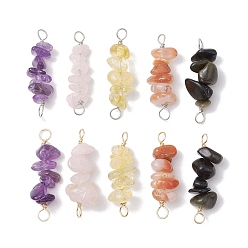 Весы 10 шт. 5 стили созвездие натуральный аметист и цитрин и золотистый обсидиан с блеском и южный красный агат и розовый кварц медная проволока обернутые чип-бусины соединительные подвески, платиной и золотом, Весы, 29~33x7.5~11x7.5~11 мм, отверстие : 2.5~3 мм, 2 шт / стиль