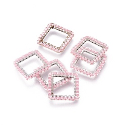 Pink MIYUKI & TOHO Handmade Japanese Seed Beads, with 304 Stainless Steel Link Rings, Loom Pattern, Square, Silver, Pink, 15x15x1.8~2mm