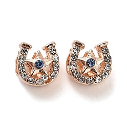 Розовое Золото Европейские бусины, сплав, стразы , бусины с большим отверстием, подкова со звездой, розовое золото , 11x10x10.5 мм, отверстие : 4.8 мм