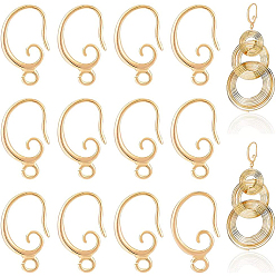 Настоящее золото 18K 30 шт латунные серьги крючки, с горизонтальными петлями, без никеля , реальный 18 k позолоченный, 15.5x11x2 мм, отверстие : 1.5 мм, 18 датчик, штифты : 1 мм
