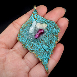 Coloré Pendentifs en pierre naturelle, à la feuille d'alliage, colorées, 66x45x6mm