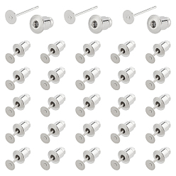 Платина 100 шт. латунные серьги-гвоздики, настройки сережек с плоской подушечкой, с ушными гайками 100 шт., платина, 12x0.6 мм, лоток : 4 мм