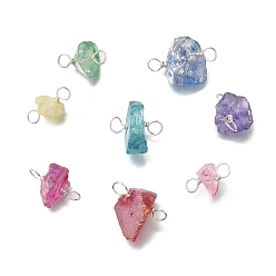 Серебро Подвески-соединители из натуральных кварцевых самородков с гальваническим покрытием, с двойной петлей из медной проволоки, разноцветные, серебряные, 15~18x8.5~12x10~12 мм, отверстие : 3 мм