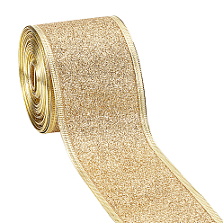 Goldenrod Sparkle Wired Edge Polyester Ribbon, Glitter Flat Ribbon, for Gift Wrapping, Party Decoration, Goldenrod, 2 inch(50mm), about 10.00 Yards(9.14m)/Roll