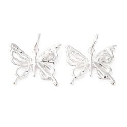 Серебро 925 стерлингов серебряные подвески, полые подвески-бабочки с соединительными кольцами и 925 штампом, серебряные, 13.5x16x2 мм, отверстие : 4 мм