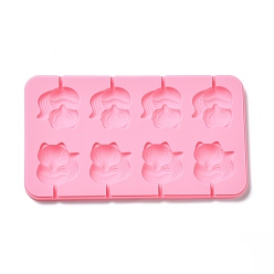 Pink DIY Lollipop Making Food Grade Silicone Molds, Candy Molds, Fox, 8 Cavities, Pink, 110x193x10mm, Inner Diameter: 39x40mm, Fit for 3mm Stick