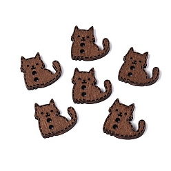 Brun Saddle 2 Boutons en bois en forme de chat avec trou, teint, selle marron, 19.5x20x2.5mm, Trou: 2.2mm