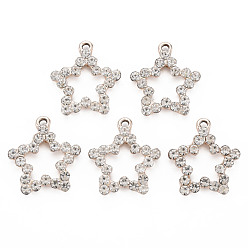 Light Gold Pendentifs en alliage, avec strass cristal, sans cadmium et sans nickel et sans plomb, charmes étoiles, or et de lumière, 24x21.5x3mm, Trou: 2mm
