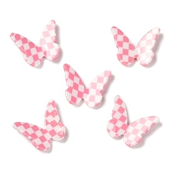 Pink Opaque Resin Cabochons, Two Tone, for DIY Earring Accessories, Butterfly with Chessboard Pattern, Pink, 22.5x27.5~28.5x4~5.5mm