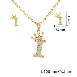 Letter I Наборы подвесок и сережек-гвоздиков из латуни с микропаве из прозрачных кубических цирконий., золотые, письмо с короной, Буква "i", 11x7.2 мм и 400 мм