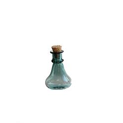 Teal Miniature Glass Empty Wishing Bottles, with Cork Stopper, Micro Landscape Garden Dollhouse Accessories, Photography Props Decorations, Teal, 22x27mm
