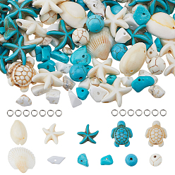 Смешанные камни Наборы для самостоятельного изготовления бусин на тему летнего океана, включают синтетическую бирюзу, синтетический магнезит, натуральная раковина каури