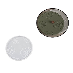 Round Camelia Pattern Food Grade Silicone Coaster Molds, Cup Mat Molds, Resin Casting Molds, for UV Resin, Epoxy Resin Craft Making, Round, 152x9mm
