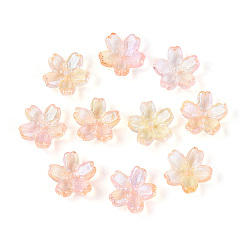 Сэнди Коричневый Расписные прозрачные стеклянные шапочки для запекания, 5-лепестков цветка, с блеском порошок, песчаный коричневый, 12~12.5x4.5~5 мм, отверстие : 1.2~1.4 мм, Около 1750 шт / 1000 г