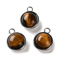 Тигровый глаз Природных тигровый глаз подвески, 304 полукруглые подвески из нержавеющей стали, цвет нержавеющей стали, 20x15.5x8.5 мм, отверстие : 2.5 мм