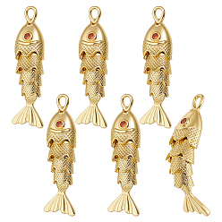 Настоящее золото 24K 6 латунные подвески шт., рыба, со стразами, реальный 24 k позолоченный, 32.5x8.5 мм