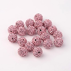 Pink Бусины с класс А стразами, pave disco бусины, cmолы и каолина, круглые, розовые, С. 11 (1.7~1.8 мм), 10 мм, отверстие : 1.5 мм
