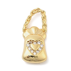 Золотой Латунные микро проложить кубического циркония подвески, сумочка с сердечком, золотые, 17.5x7.5x4 мм, отверстие : 4x4 мм