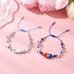 (52) Непрозрачная лаванда Стекло плетеные из бисера браслеты, с драгоценными камнями, фарфором ручной работы и бусинами ручной работы, изготовленными методом выдувания стекла., рыба, разноцветные, внутренний диаметр: 1.69~3.23 дюйм (4.3~8.2 см)