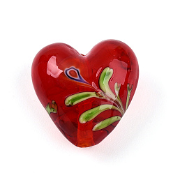 Малиновый Бусины из стекла миллефиори ручной работы с неровностями, Сердце & цветок, малиновый, 19.5~20.5x19.5~20x11~12 мм, отверстие : 1.5~2 мм