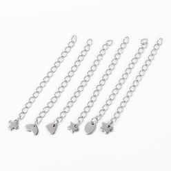 Stainless Steel Color Tarnish Resistant 304 Stainless Steel Chain Extender, with Charms, Stainless Steel Color, 55~59mmx2.8mm