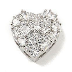 Платина Латунная стойка с микропаве из прозрачного кубического циркония, долговечный, без кадмия и без свинца, сердце, платина, 17x17x8 мм, отверстие : 3x4 мм