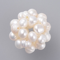 White Natural Cultured Freshwater Pearl Pendants, Grade A, Round, Old Lace, 19mm, Hole: 5mm