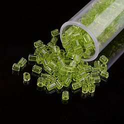 Lime Green 11/0 Two Cut Round Hole Glass Seed Beads, Hexagon, Transparent Colours, Lime Green, 2x2mm, Hole: 0.5mm, about 41000pcs/pound