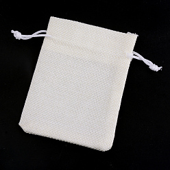 Creamy White Polyester Imitation Burlap Packing Pouches Drawstring Bags, for Christmas, Wedding Party and DIY Craft Packing, Creamy White, 12x9cm